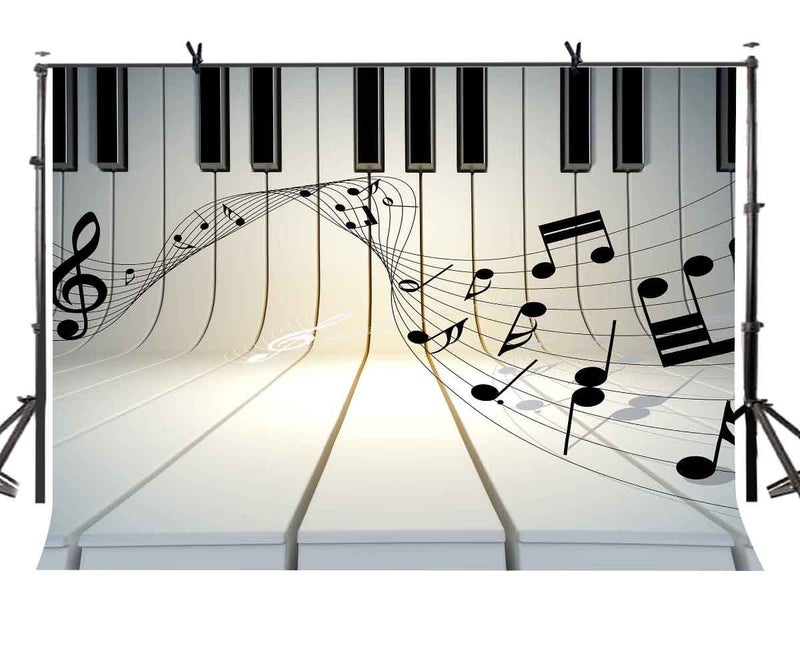 LYLYCTY 7x5ft Music Theme Backdrop Piano Black and White Key Music Symbol Music Element Photo Studio Photography Background Props Video Studio Props LYLX436 - Image 1